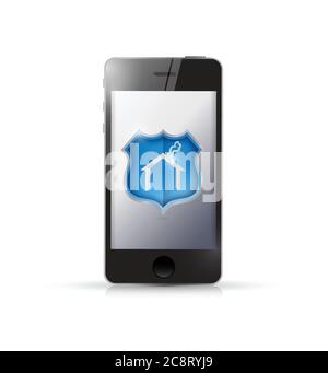 House protection system on phone. illustration design over white Stock Vector