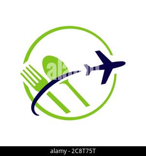 combination images of transportations symbol and kitchenware icon for food blogging vlogging Traveling logo design vector stock illustration Stock Vector