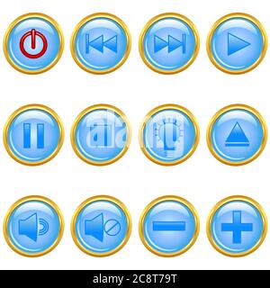 vector illustration of a set of a gold media buttons. Stock Vector