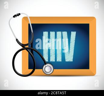 Stethoscope hiv written on a chalkboard. illustration design over a white background Stock Vector