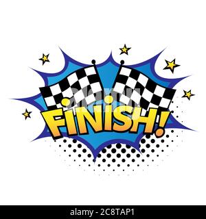 Comic lettering wow. Comic speech bubble with emotional text Finish. Bright dynamic cartoon illustration in retro pop art style isolated on white Stock Photo