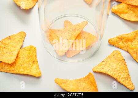 Isolation concept. Two chips into glass house Stock Photo