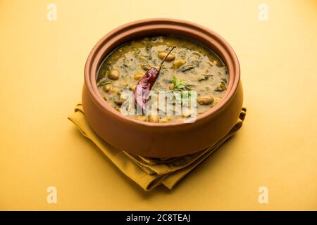 Healthy Dal Palak or yellow Toor Spinach Daal recipe also known as Patal Bhaji in India, served in a bowl Stock Photo