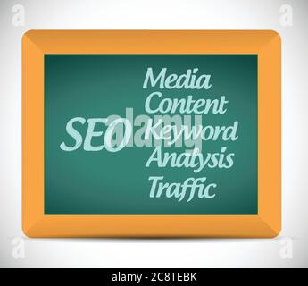 Seo words and guide illustration design over a chalkboard Stock Vector
