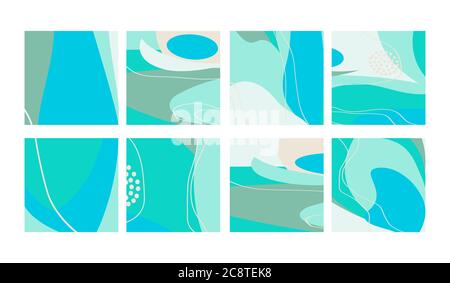 Set of fun hand drawn colorful shapes, doodle objects, lines and dots collage, modern trendy abstract pattern background for design banners. Blue gree Stock Vector