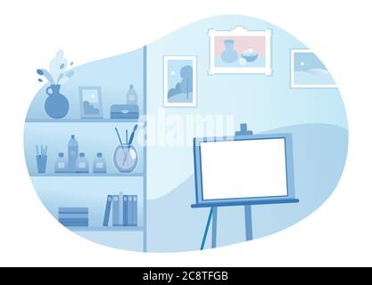 Artist workspace flat vector illustration Stock Vector