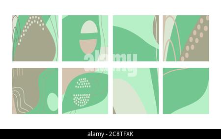 Set of fun hand drawn colorful shapes, doodle objects, lines and dots collage, modern trendy abstract pattern background for design banners. Green gra Stock Vector