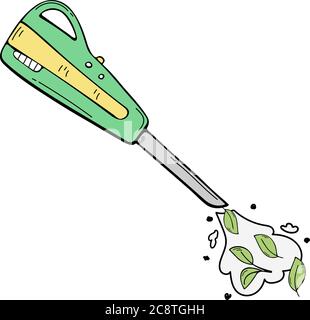 Electric leaf-blower. Power tools for gardening and country houses. Hand-drawn doodles. Stock Vector