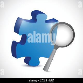 Puzzle and magnify glass illustration design over a white background Stock Vector