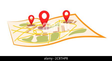 City map with pins flat vector illustration Stock Vector