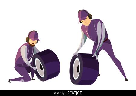 Pit stop crew members flat vector illustration Stock Vector