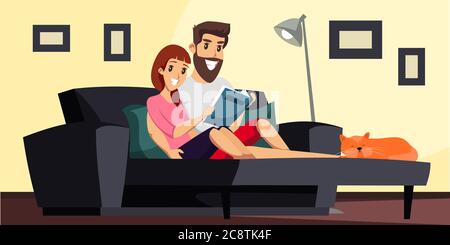 Couple resting at home flat vector illustration Stock Vector