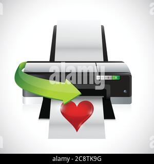 Printing a heart illustration design over a white background Stock Vector