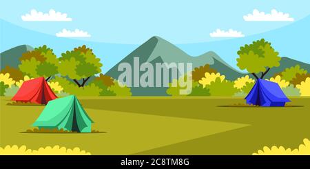 Campsite flat vector illustration Stock Vector