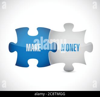 Make, money puzzle pieces illustration design over a white background Stock Vector