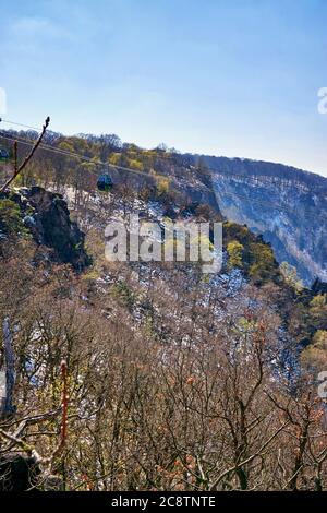 Forest in the Harz Mountains of Thale with cable car. Saxony-Anhalt, Harz, Germany Stock Photo