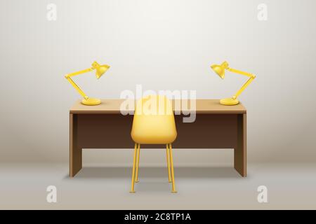 Interior of Workplace table top with lamps Stock Vector