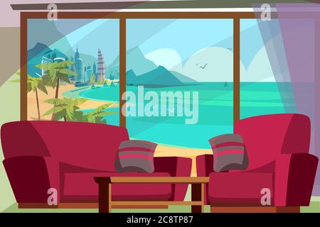 Seascape view from window vector illustration Stock Vector