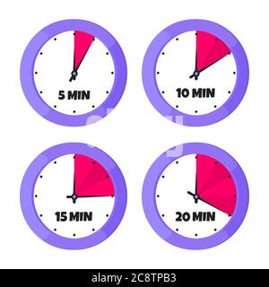 Countdown on analog clock face flat style design vector illustration icon sign set Stock Vector