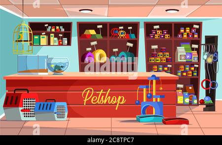Empty pet shop flat vector illustration Stock Vector