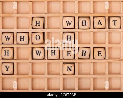 word cloud for six question of journalism Stock Photo