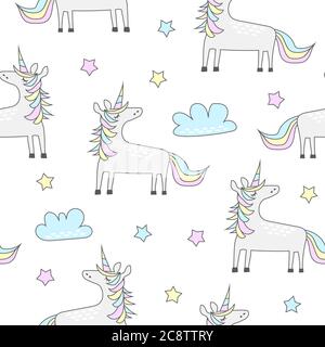 Childish seamless pattern with cute unicorn. Creative texture for fabric, textile Stock Vector