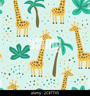 Childish seamless pattern with cute giraffe. Creative texture for fabric, textile Stock Vector