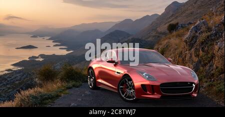 Jaguar F Type on a beautiful, scenic road Stock Photo