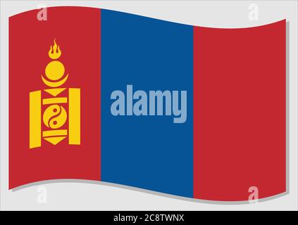 Waving flag of Mongolia vector graphic. Waving Mongolian flag illustration. Mongolia country flag wavin in the wind is a symbol of freedom and indepen Stock Vector