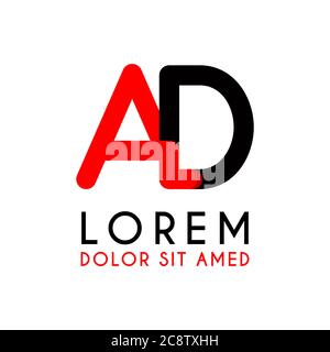 initial Letter DA with red Black and has rounded corners Stock Vector