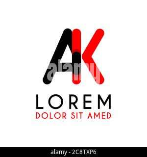 initial Letter KA with red Black and has rounded corners Stock Vector