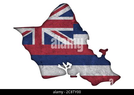 Map and flag of Oahu on weathered concrete Stock Photo - Alamy