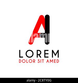 initial Letter IA with red Black and has rounded corners Stock Vector