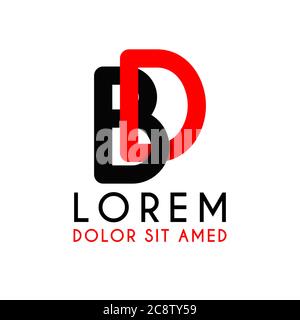 initial Letter DB with red Black and has rounded corners Stock Vector