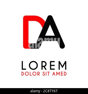initial Letter DA with red Black and has rounded corners Stock Vector