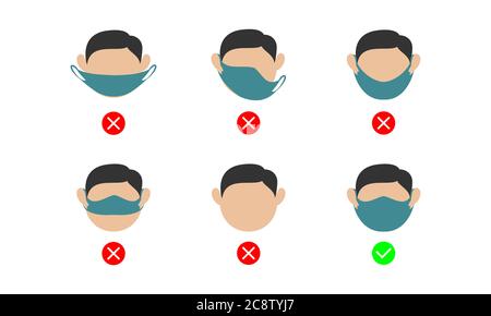 symbol of using a good medical face mask. Isolated vector icon on white background Stock Vector