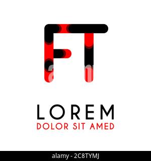 initial Letter FT with red Black and has rounded corners Stock Vector