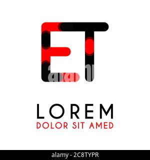 initial Letter ET with red Black and has rounded corners Stock Vector