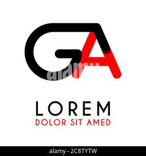initial Letter GA with red Black and has rounded corners Stock Vector