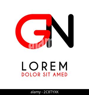 initial Letter GN with red Black and has rounded corners Stock Vector