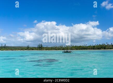 seascape of famous Upi bay, new caledonia from a typical caledonia boat : turquoise lagoon, typical rocks, blue sky Stock Photo