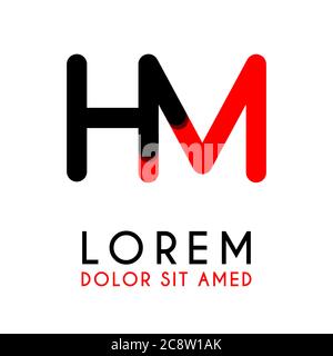 initial Letter HM with red Black and has rounded corners Stock Vector