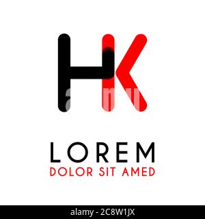initial Letter HK with red Black and has rounded corners Stock Vector