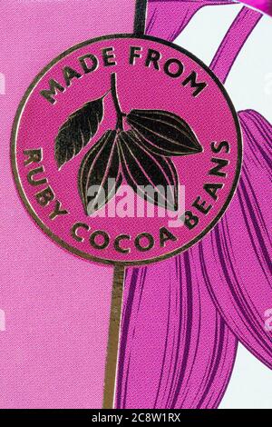 Made from ruby cocoa beans symbol logo on box of Magnum Collection Ruby new chocolate experience made from ruby cocoa beans icecreams ice creams Stock Photo