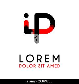 initial Letter IP with red Black and has rounded corners Stock Vector