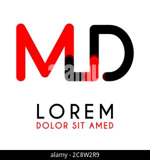 initial Letter MD with red Black and has rounded corners Stock Vector