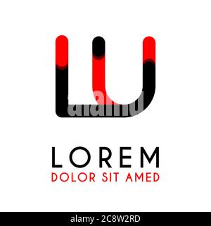 initial Letter LU with red Black and has rounded corners Stock Vector