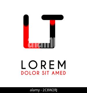 initial Letter LT with red Black and has rounded corners Stock Vector