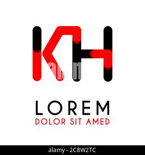 initial Letter KH with red Black and has rounded corners Stock Vector
