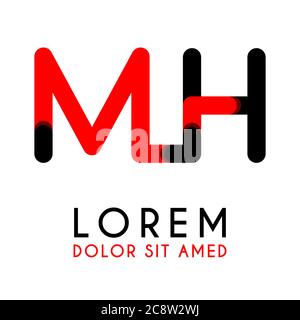 initial Letter MH with red Black and has rounded corners Stock Vector